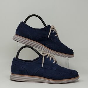 Cole Haan Lunargrand Wingtip Oxford Women 8.5  Blue Suede Leather Shoe Pre-owned